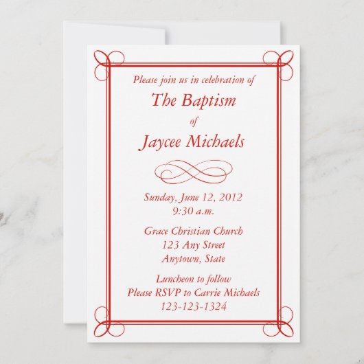 カスタム赤バプテスマ招待状又はその他のイベント 招待状 (正面)