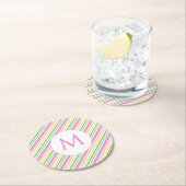 カスタム赤ピンクイエローブルーグリーンホワイトストライプ ラウンドペーパーコースター (インサイチュ)