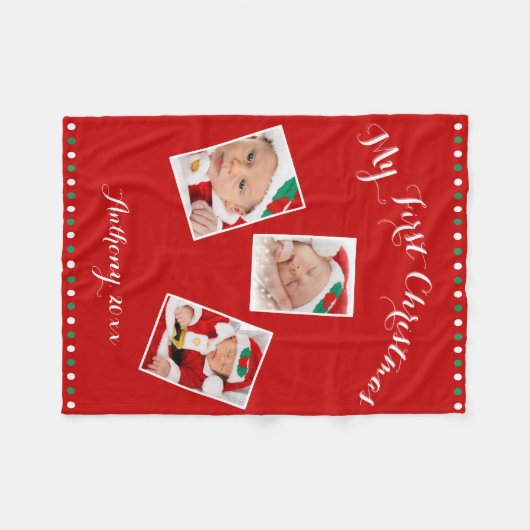 カスタム赤フリースブランケットマイ初めてのクリスマス フリースブランケット (正面(横))