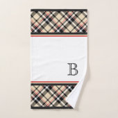 カスタム赤ベージュ白黒タータンチェック格子模様 バスタオルセット (ハンドタオル)