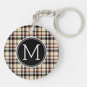 カスタム赤ベージュ白黒正方形の格子模様 キーホルダー (裏面)