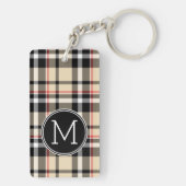 カスタム赤ベージュ白黒正方形の格子模様 キーホルダー (裏面)