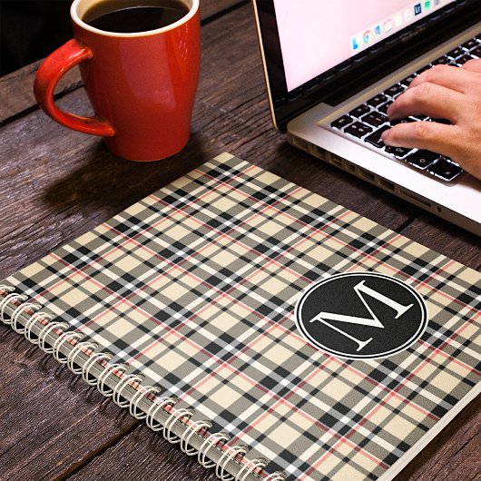 カスタム赤ベージュ白黒正方形の格子模様 プランナー手帳