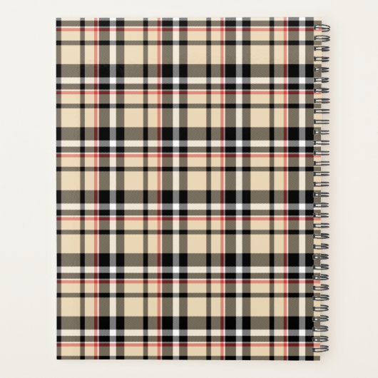 カスタム赤ベージュ白黒正方形の格子模様 プランナー手帳 (裏面)