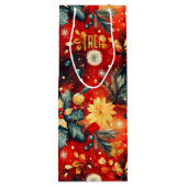 カスタム赤及び金ゴールドフェスティバルフローラ抱き枕 ワインギフトバッグ (裏面)