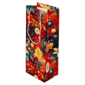 カスタム赤及び金ゴールドフェスティバルフローラ抱き枕 ワインギフトバッグ (正面アングル)