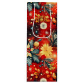 カスタム赤及び金ゴールドフェスティバルフローラ抱き枕 ワインギフトバッグ (正面)