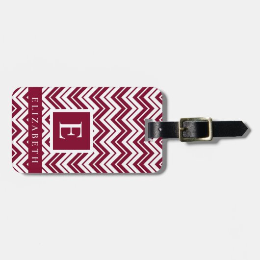 カスタム赤栗色ダークピンクホワイトシェブロンパターン ラゲッジタグ (正面横)