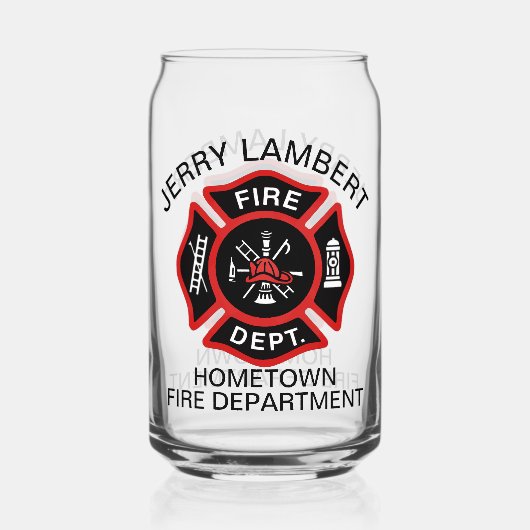 カスタム赤消防署消防士バッジ ガラス缶 (正面)