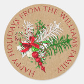 カスタム赤白キャンディーケーングリーンリーフリース ラウンドシール (正面)