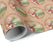 カスタム赤白キャンディーケーングリーンリーフリース ラッピングペーパー (ロールコーナー)