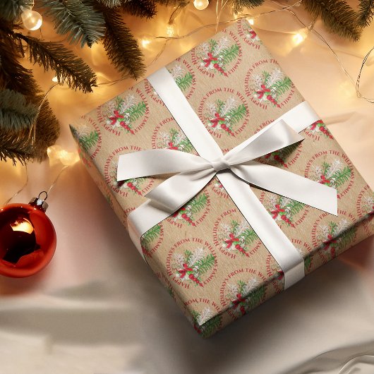 カスタム赤白キャンディーケーングリーンリーフリース ラッピングペーパー