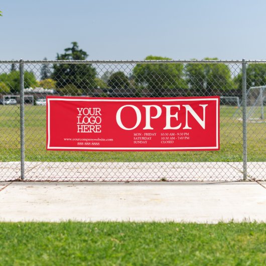 カスタム赤白ビジネスのロゴ営業時間 横断幕 (インサイチュ)