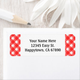 カスタム赤白レトロ格子状差出人住所ラベル ラベル