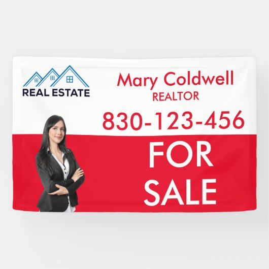 カスタム赤白不動産仲介業者写真プロモーション 横断幕 (横)