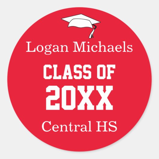 カスタム赤白卒業ステッカーテンプレート ラウンドシール (正面)