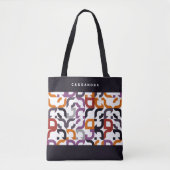 カスタム赤紫オレンジブラックレトロアートパターン トートバッグ (正面)