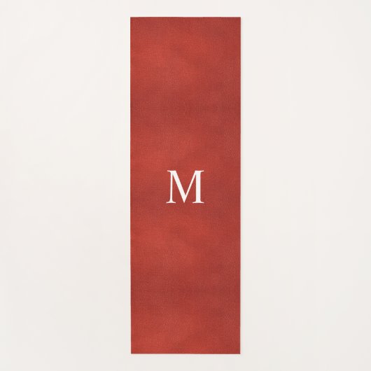 カスタム赤茶色レザーフェイクルックモノグラム ヨガマット (正面)