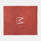 カスタム赤茶色レザールックモノグラム名 フリースブランケット (正面(横))