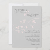 カスタム赤面エレガントピンクローズグレーつる植物結婚ズ 招待状 (正面)