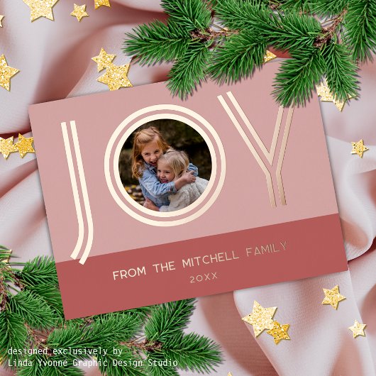 カスタム赤面スタイリッシュピンクミニマルバラ金ゴールド 箔シーズンポストカード