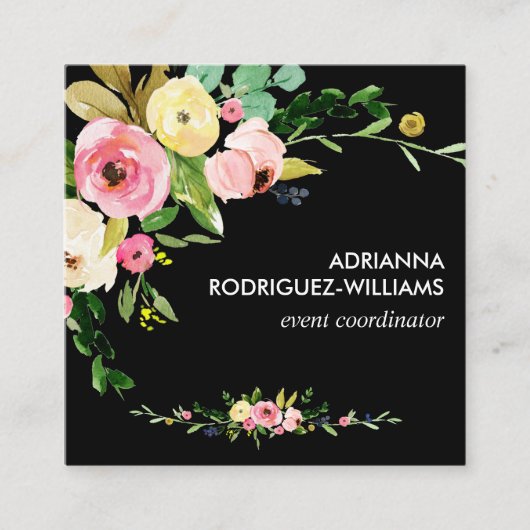 カスタム赤面パーソナライズされたボホフラワーズネーム小 スクエア名刺 (正面)