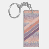 カスタム赤面パープルレトロコーラルオレンジストライプ色 キーホルダー (正面左)