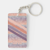 カスタム赤面パープルレトロコーラルオレンジストライプ色 キーホルダー (裏面)