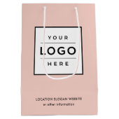 カスタム赤面ピンクブランド ミディアムペーパーバッグ (裏面)
