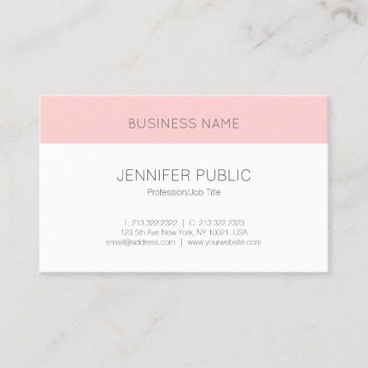 カスタム赤面ピンクホワイトモダンエレガントテンプレート 名刺 (正面)