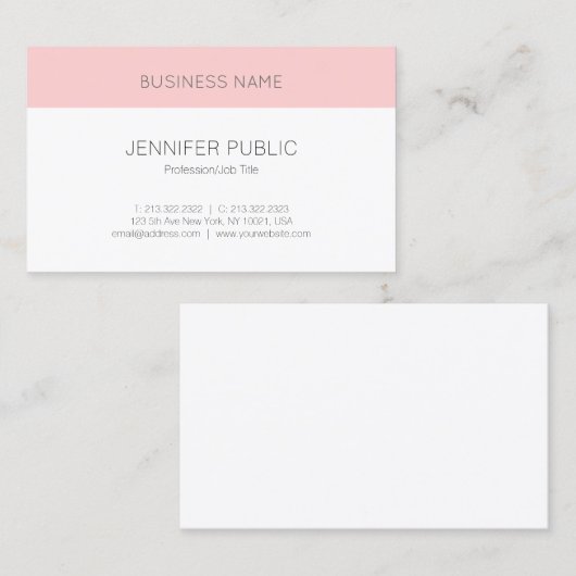 カスタム赤面ピンクホワイトモダンエレガントテンプレート 名刺 (正面/裏面)