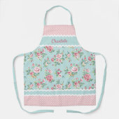 カスタム赤面ピンクローズホワイト水玉模様ミントグリーン エプロン (正面)