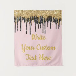 カスタム赤面ピンク金ゴールドグリッター誕生日背景 タペストリー