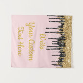 カスタム赤面ピンク金ゴールドグリッター誕生日背景 タペストリー (正面(横))