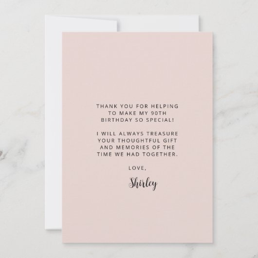 カスタム赤面ピンク90th誕生日パーティー サンキューカード (裏面)