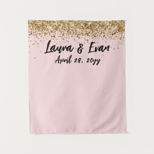 カスタム赤面ブラック&金ゴールドの結婚フォトブースプロップ タペストリー (正面)