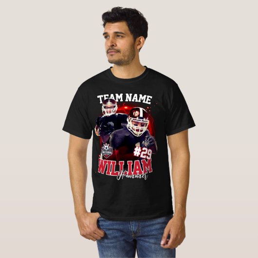カスタム赤黒二枚フォトサッカー選手 Tシャツ (正面フル)