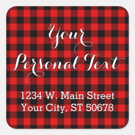 カスタム赤黒国チェック格子模様 スクエアシール (正面)