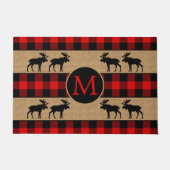 カスタム赤黒水牛チェック格子柄 ドアマット (正面)