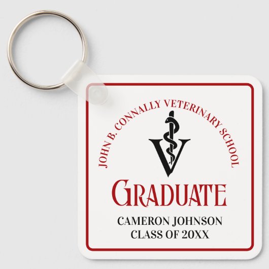 カスタム赤黒獣医学校卒業 キーホルダー (正面)