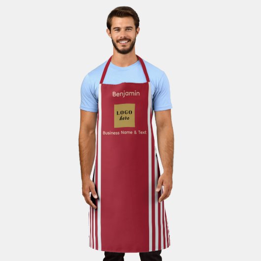 カスタム赤・白ストライプ エプロン (着用した状態)