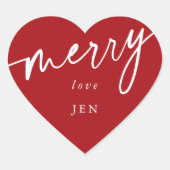 カスタム赤+白'メリークリスマス/休日 ハートシール (正面)