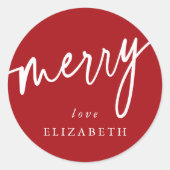 カスタム赤+白'メリークリスマス/休日 ラウンドシール (正面)