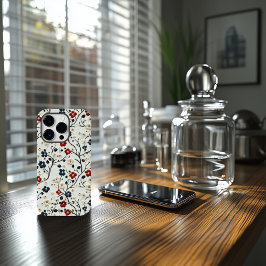 カスタム赤、青、白の刺繍フローラ引用文 Case-Mate iPhone 14 PROケース