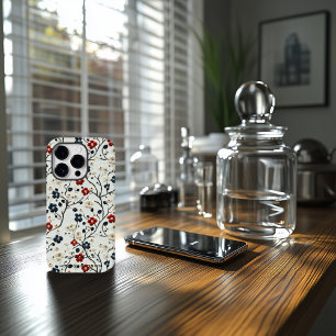 カスタム赤、青、白の刺繍フローラ引用文 Case-Mate iPhone 14 PROケース