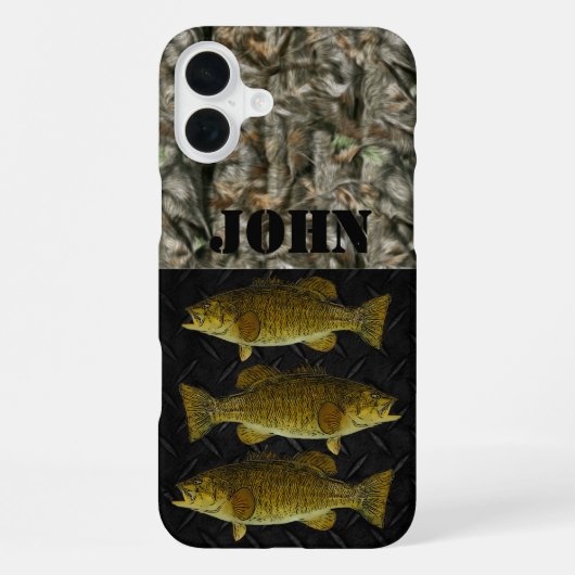 カスタム迷彩柄素朴Smallmouth Bass Name魚釣り iPhoneケース (裏面)