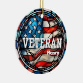 カスタム退役軍人スフェイクトンドグラス米国国旗 セラミックオーナメント (右)