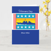 カスタム退役軍人日パーソナライズされた海軍船,愛国者 カード (黄色い花)