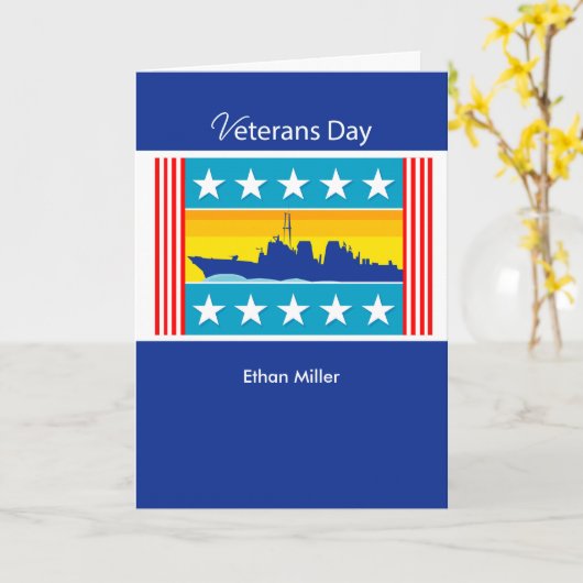 カスタム退役軍人日パーソナライズされた海軍船，愛国者 カード (黄色い花)