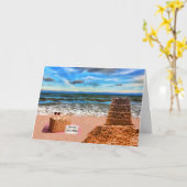 カスタム退職サンドキャッスルビーチピクニック カード (黄色い花)